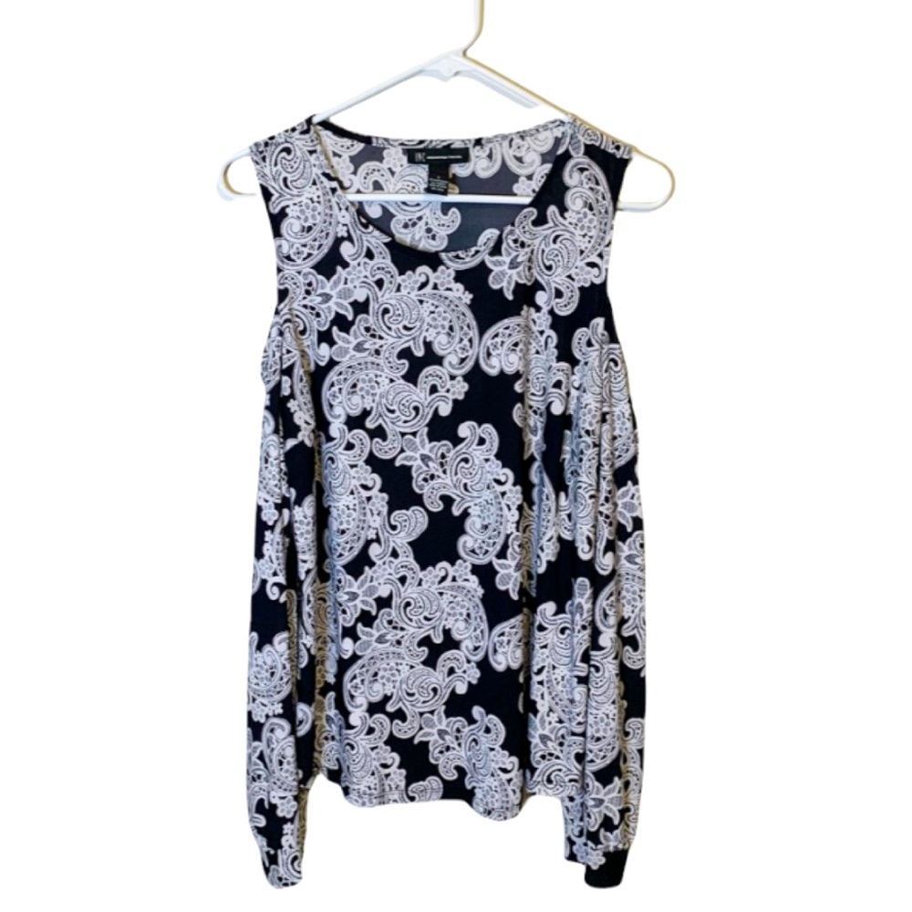 INC International Concepts Black and White Paisley Blouse